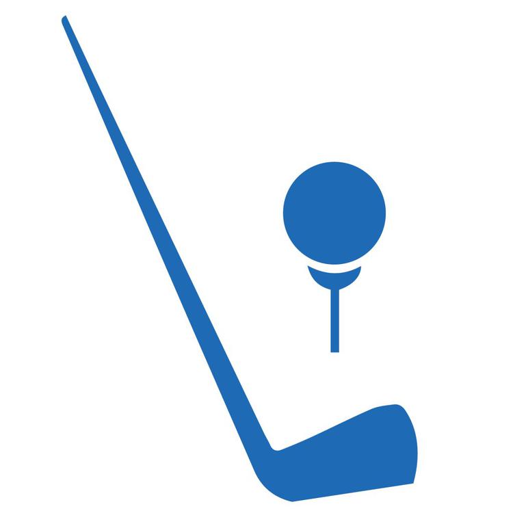 sketch of a blue golf club and golf ball on a tee
