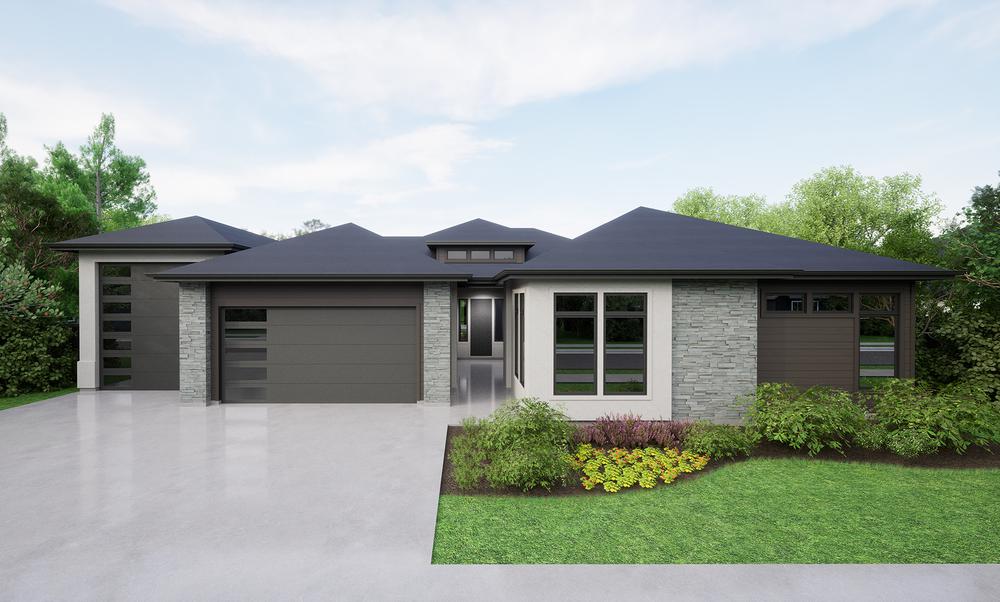 Parade Elevation with Boat Bay. Sherwood Home with 4 Bedrooms